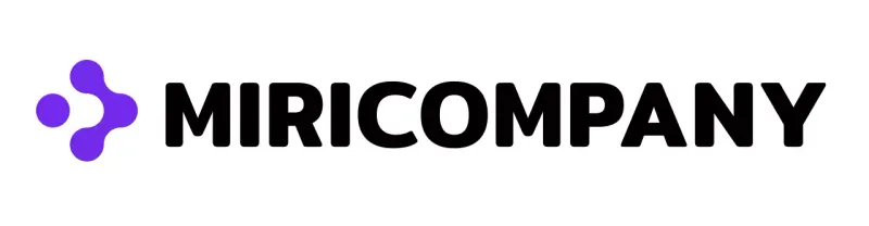 Một logo biểu tượng đơn giản có màu tím và đen và logo có tên công ty.