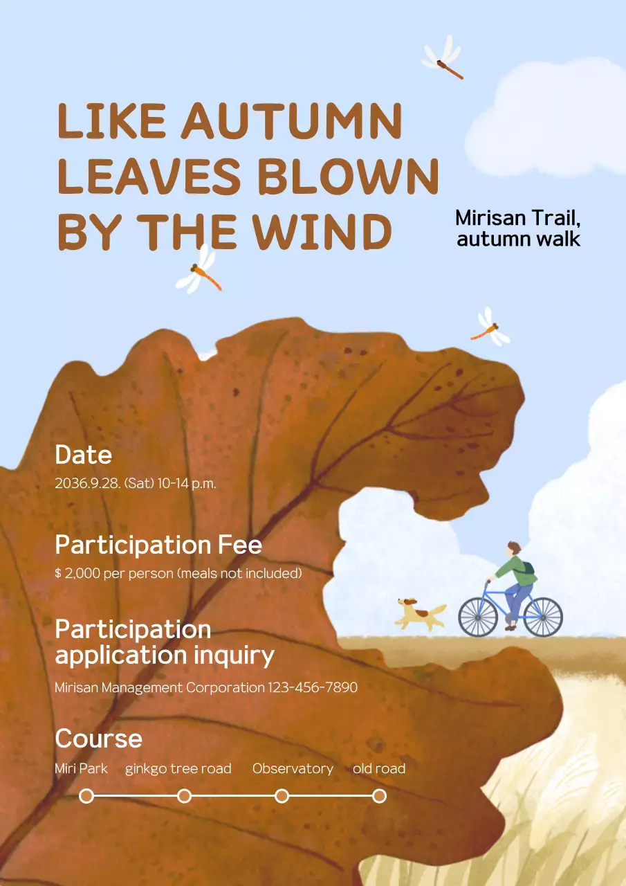 A lyrical autumnal pastel painting of a brownish-blue first-person perspective to promote a fall walking program.