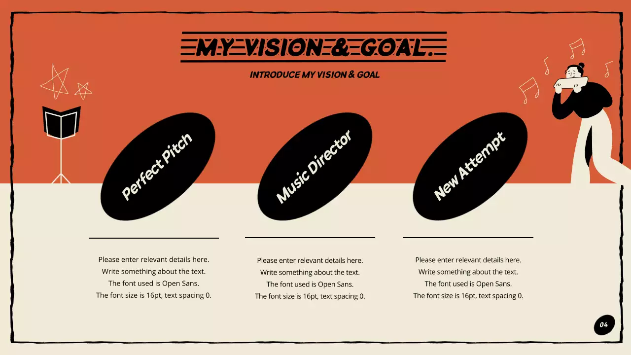 Composer portfolio in orange and black