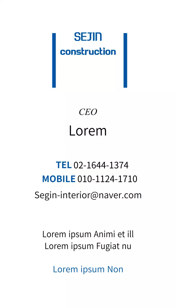 Cartão de visita de construção minimalista azul