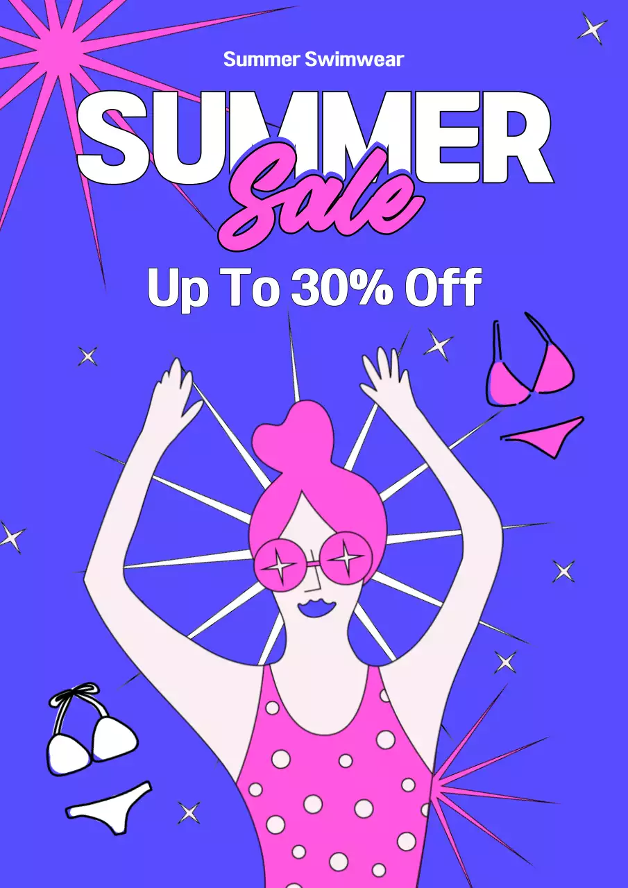 보라색과 핑크색의 귀여운 여름 수영복 할인 행사