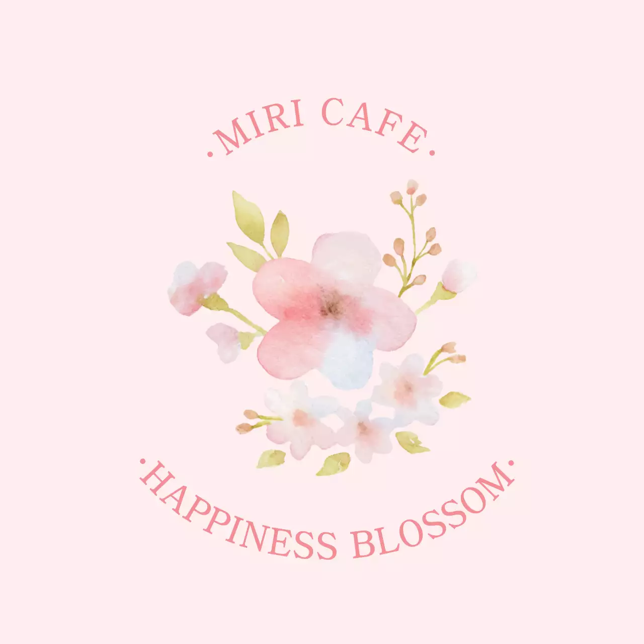 Label kafe musim semi yang rapi dengan ilustrasi merah muda