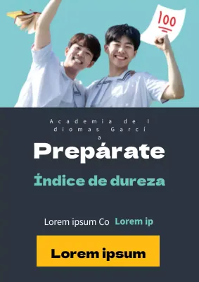 Un sencillo folleto en azul claro y azul marino para promocionar un descuento en clases de hagi.