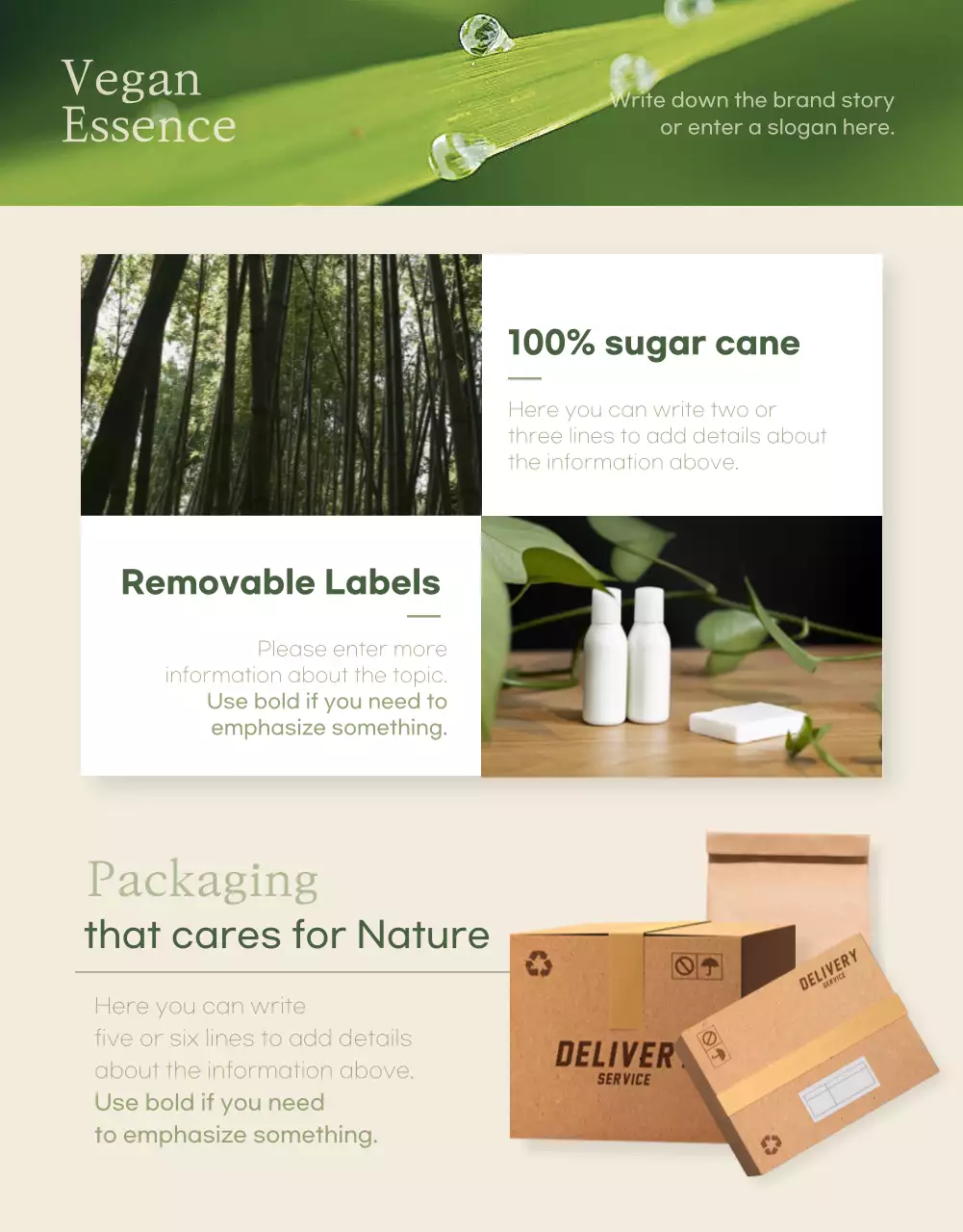 Vegan cosmetics in ivory green color detail page