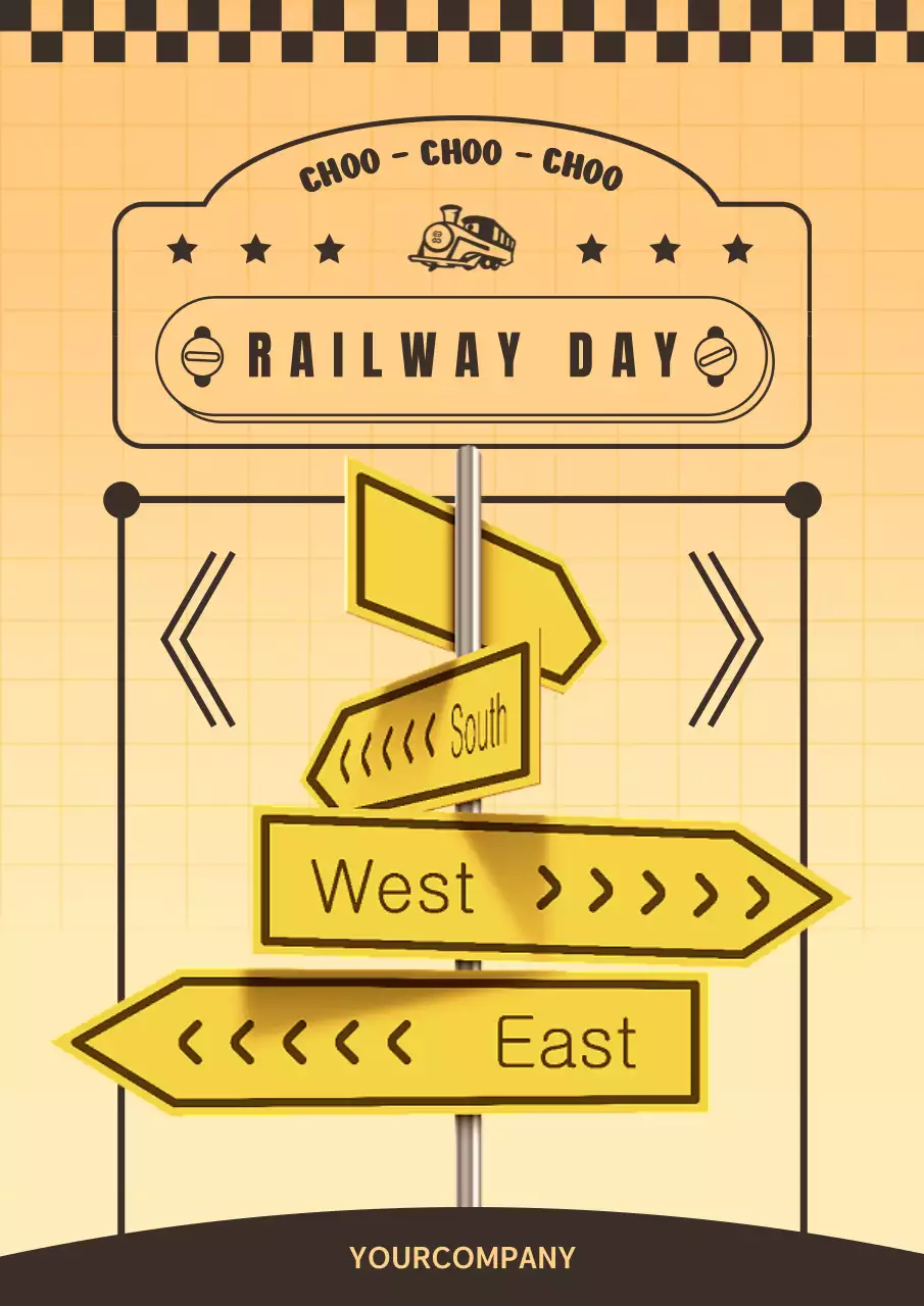 노란색 레트로 철도 홍보 포스터
