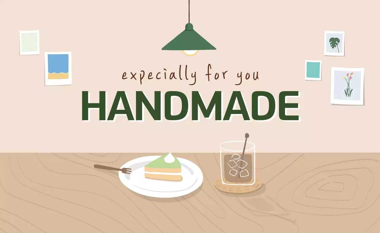 green beige illustration modern interior home cafe event promotion