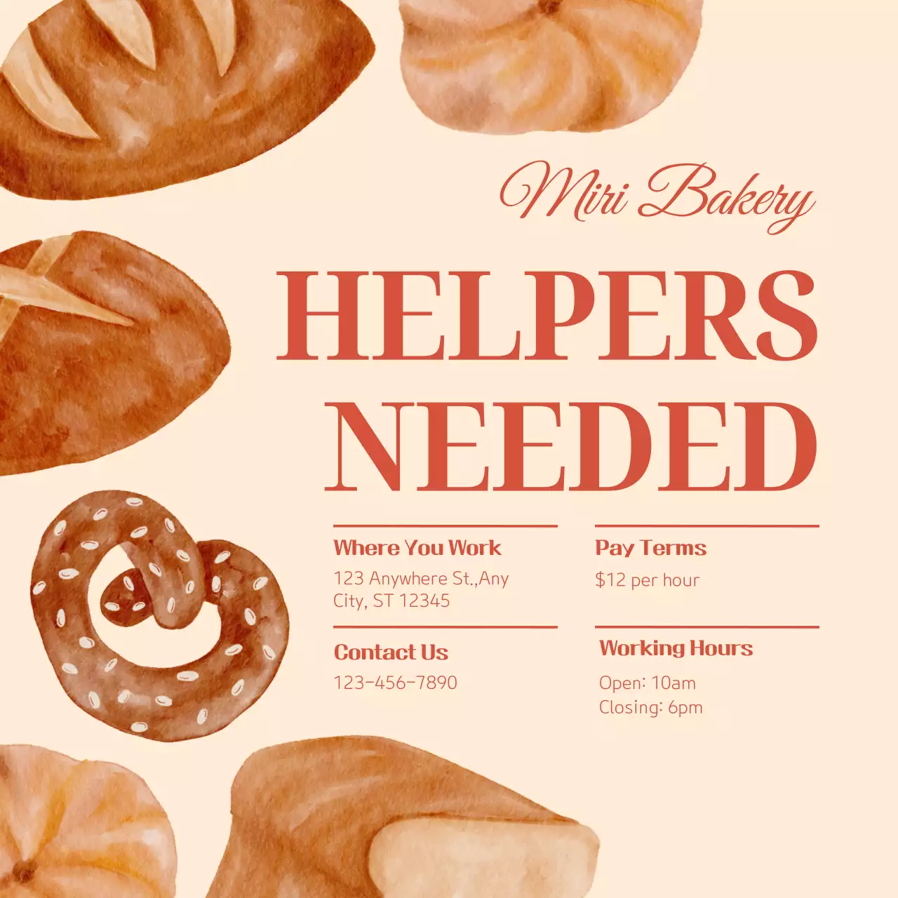 Beige Rustic Bakery Recruitment Social Media Post