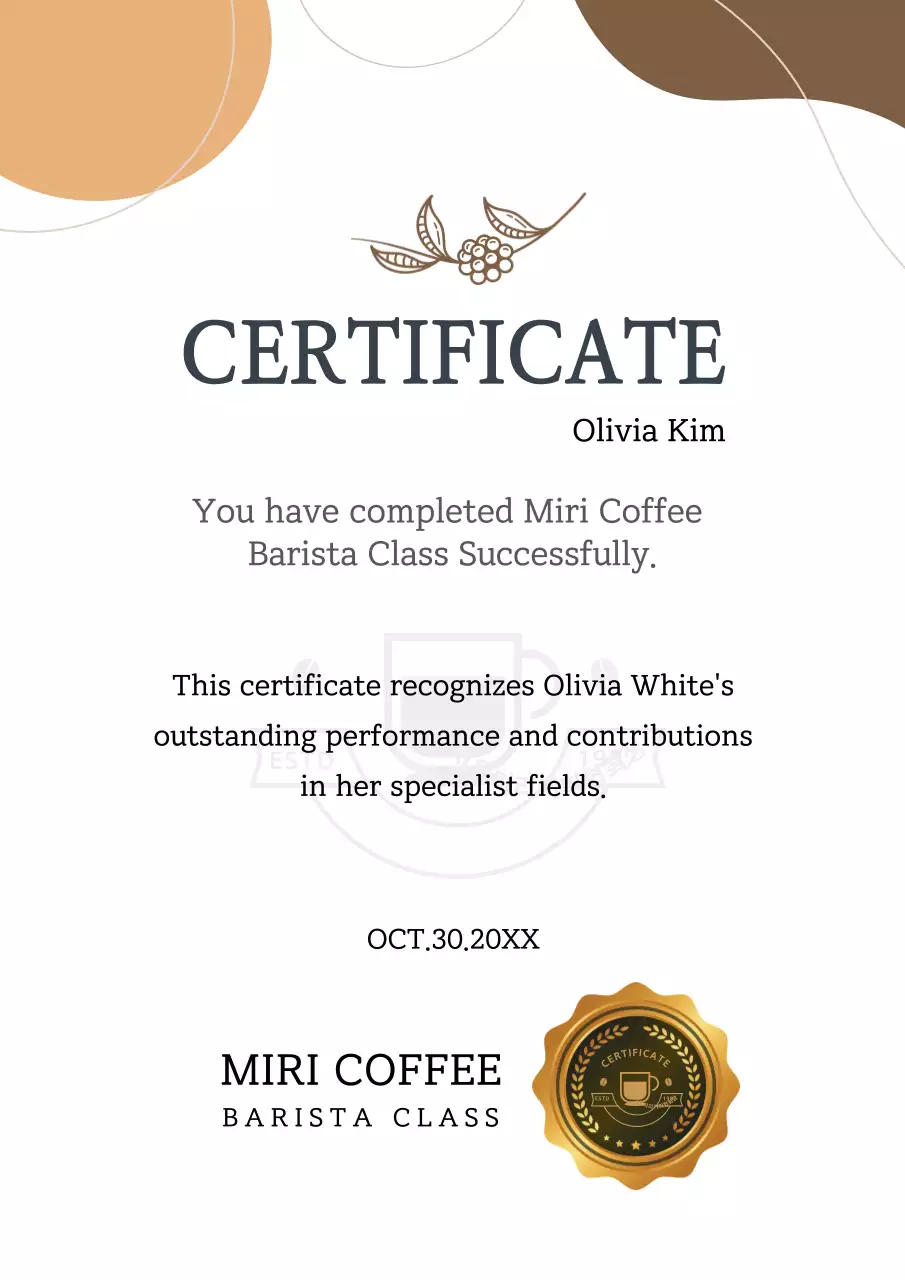 Beige Modern Coffee Certificate