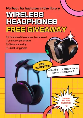 Red Retro Headphones Promotion Poster