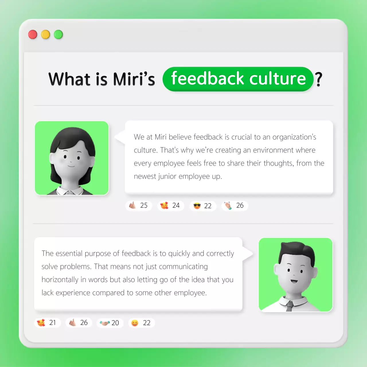 Business feedback with a neon green internal chat window concept