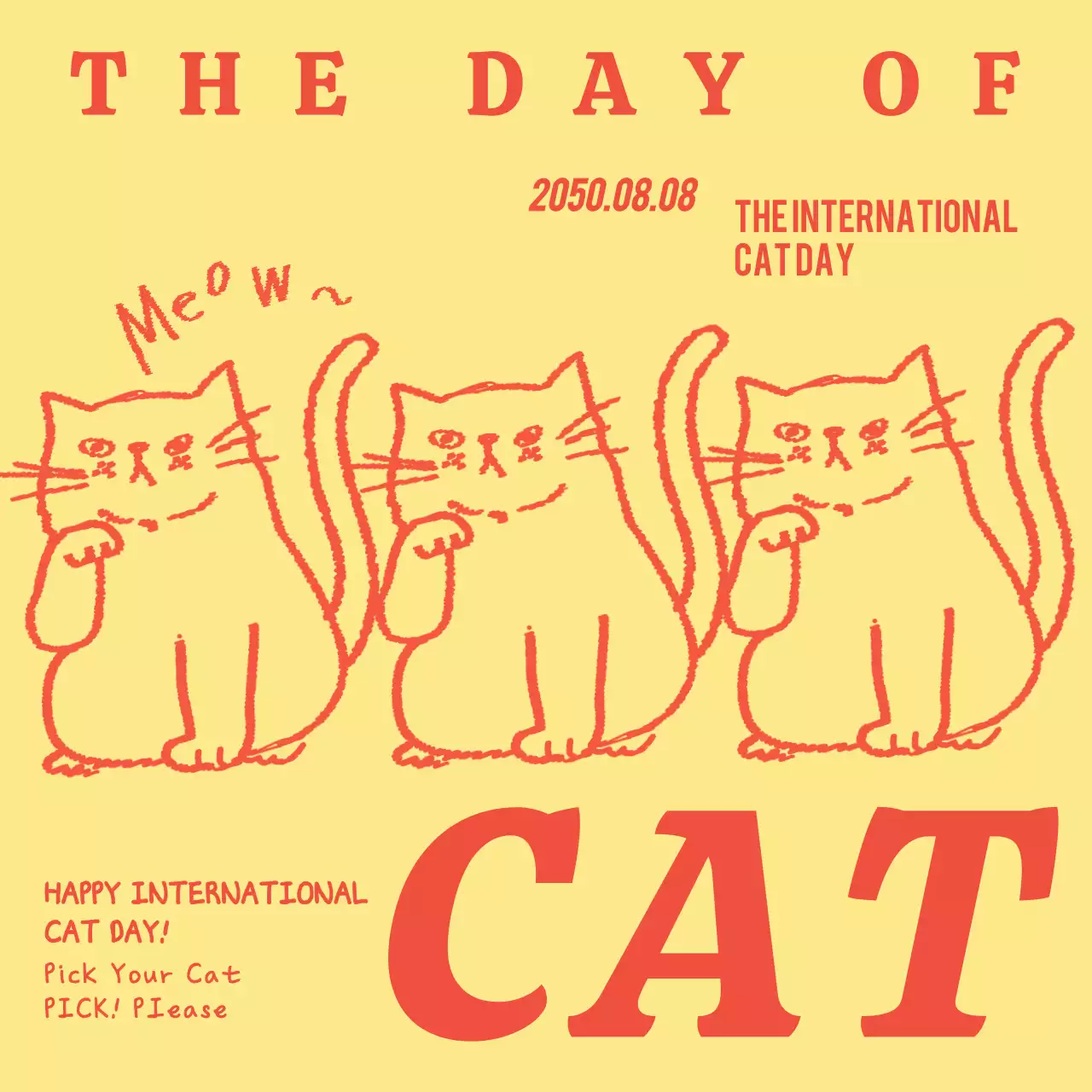 Yellow Retro Cat Announcement Social Media Post