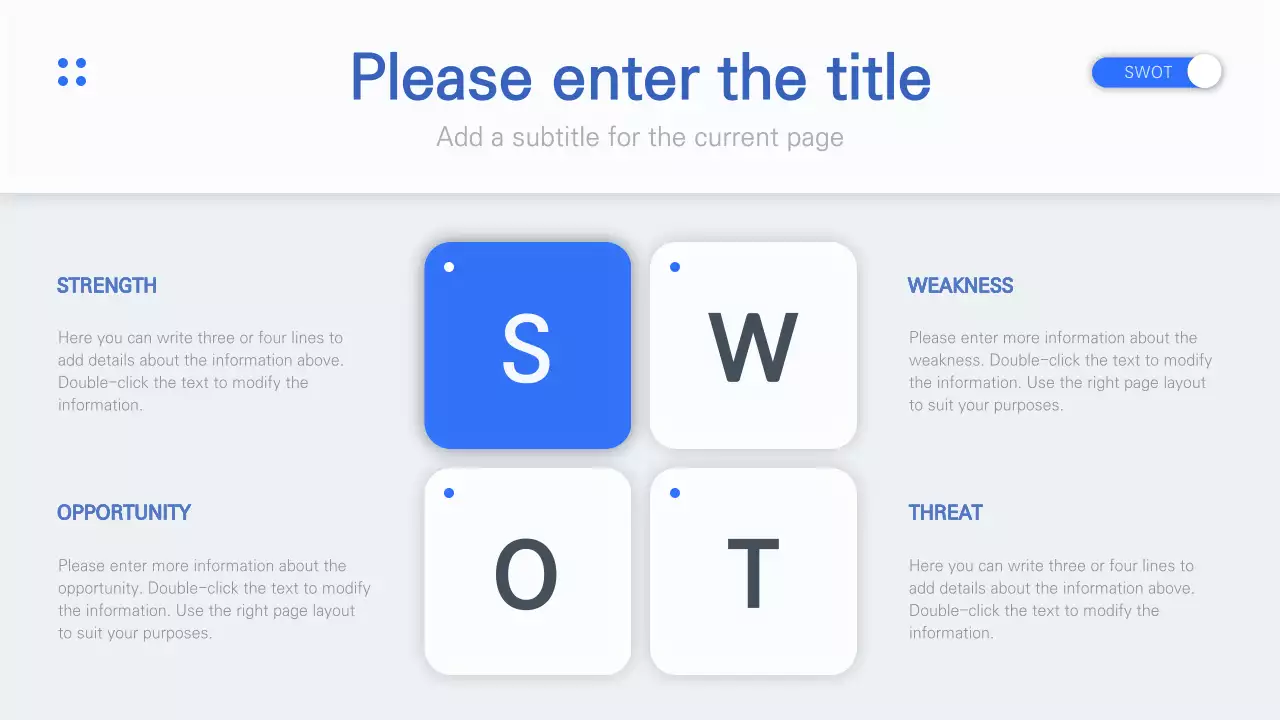 Simple gray and blue UI concept SWOT chart