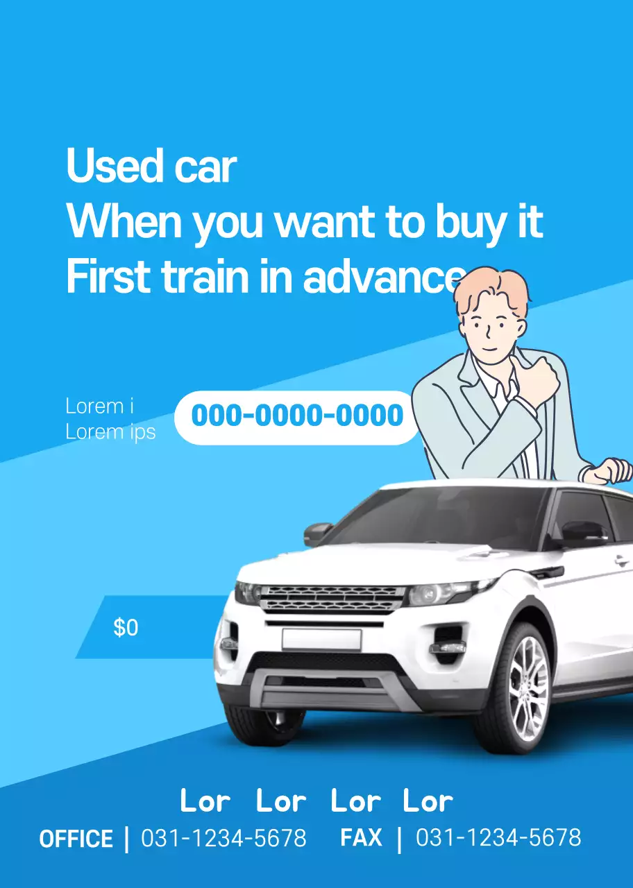 Foto biru bersih yang mempromosikan pembelian mobil bekas