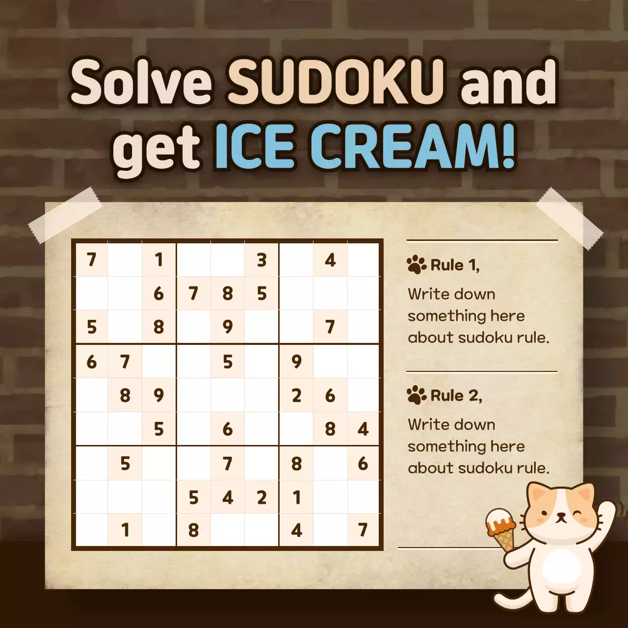 Cute brown and light blue Sudoku game event