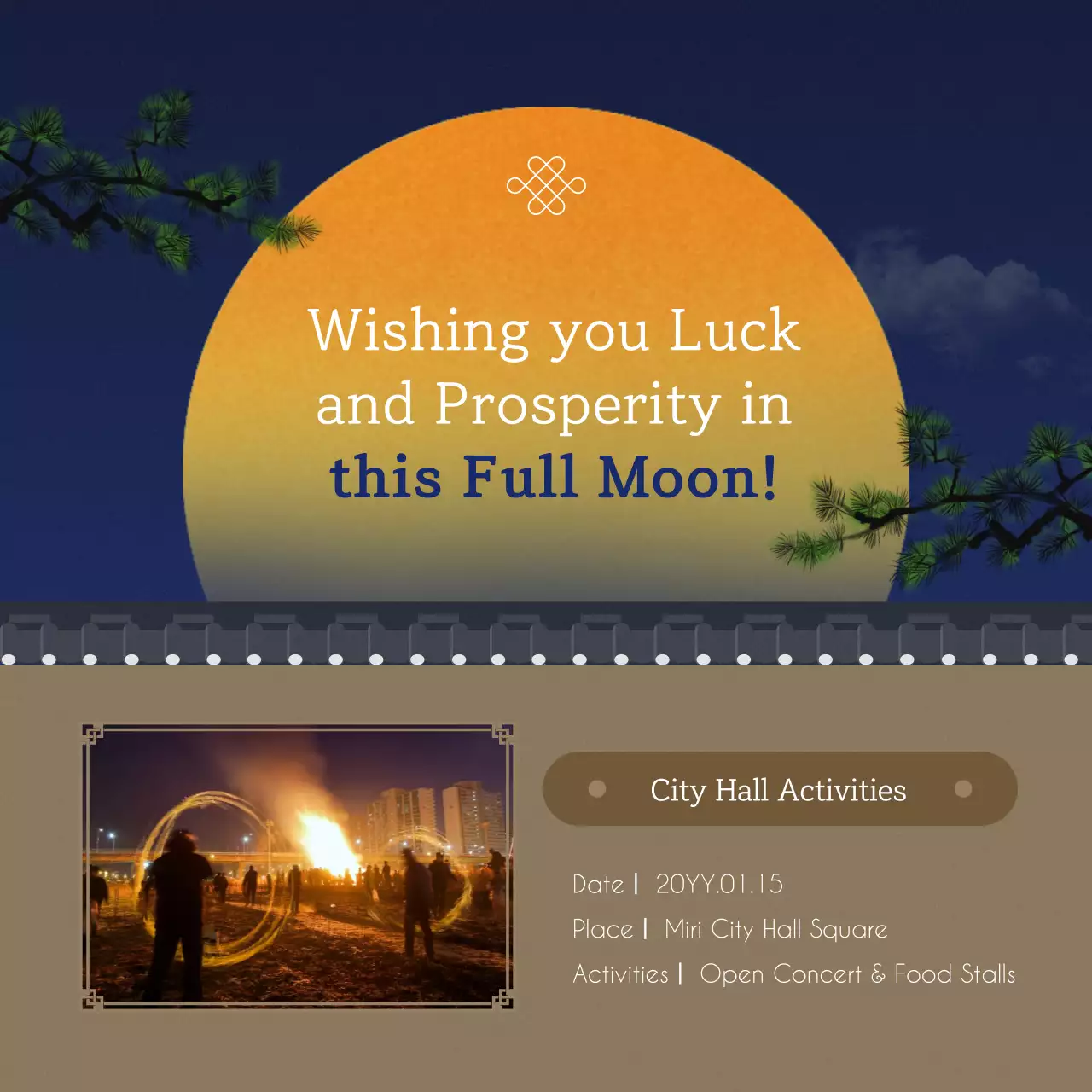Introduction to the moon viewing spots with traditional blue and yellow backgrounds