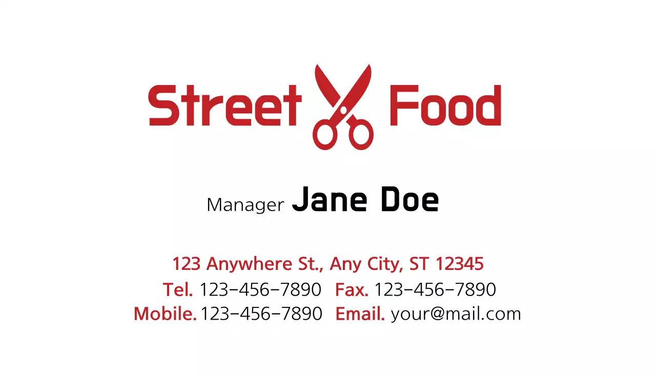 Red Modern Street Food Advertisement Business Card