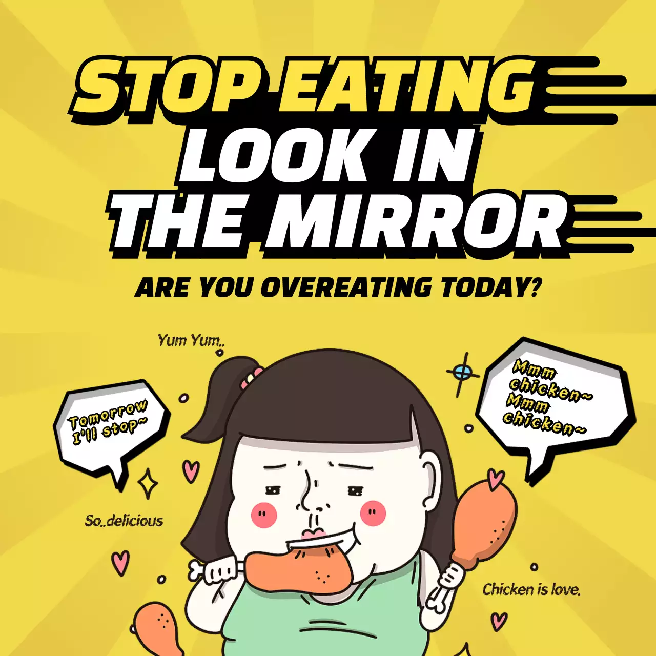 Yellow Comic Overeating Announcement Social Media Post