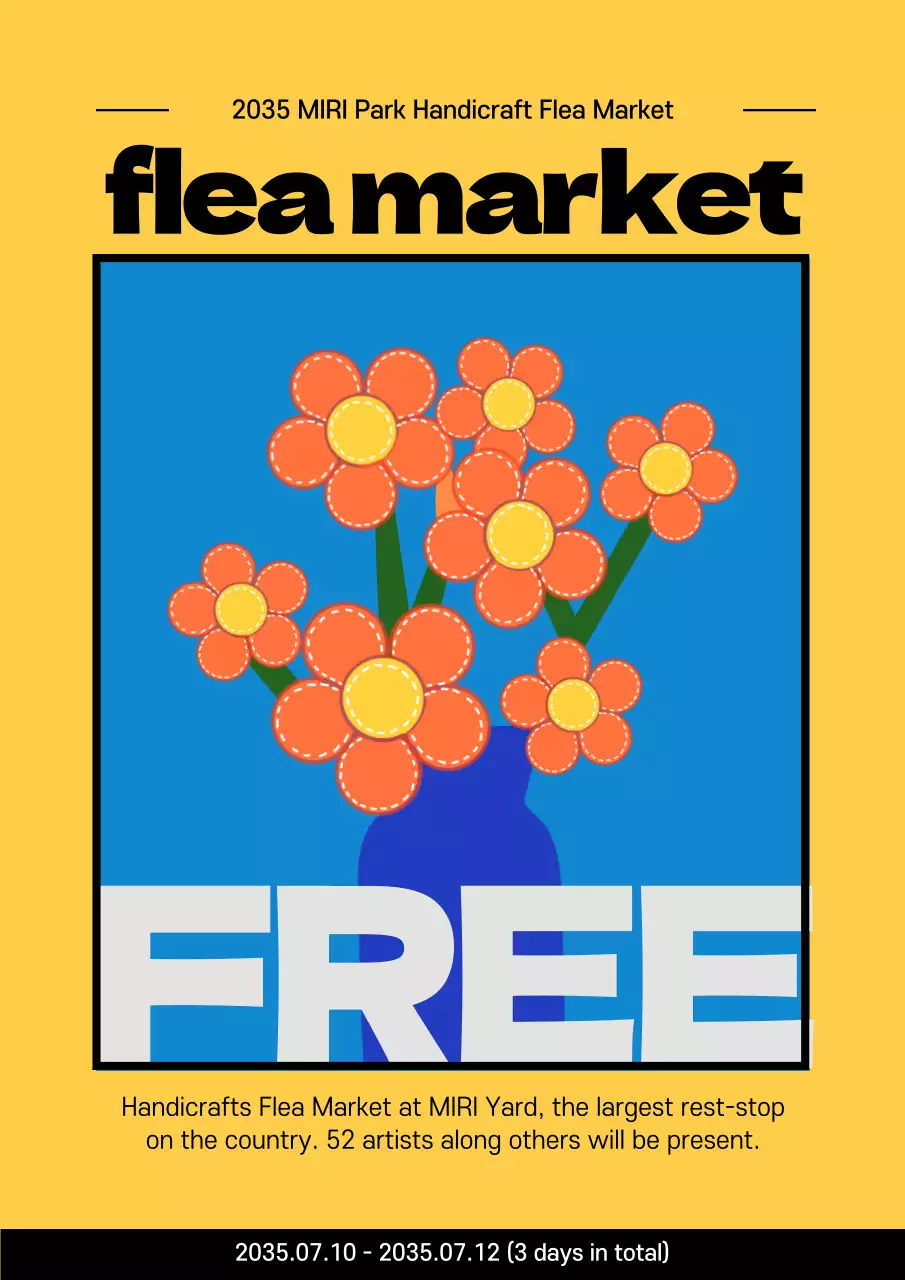 Yellow Retro Flea Market Announcement Poster