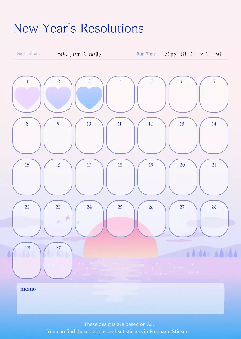 Pink and purple New Year's illustration goal tracker