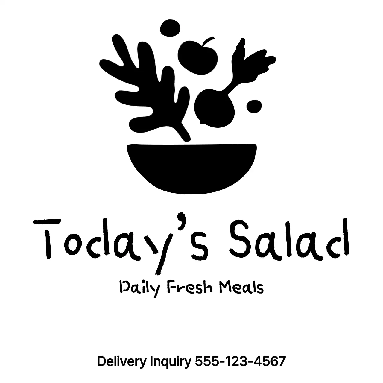 Salad shop design with simple black illustrations of vegetables and fruits