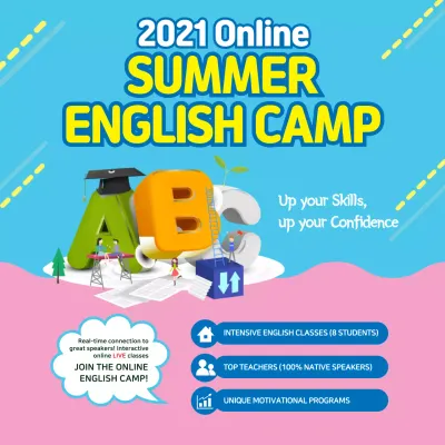 Blue Modern English Camp Promotion Social Media Post