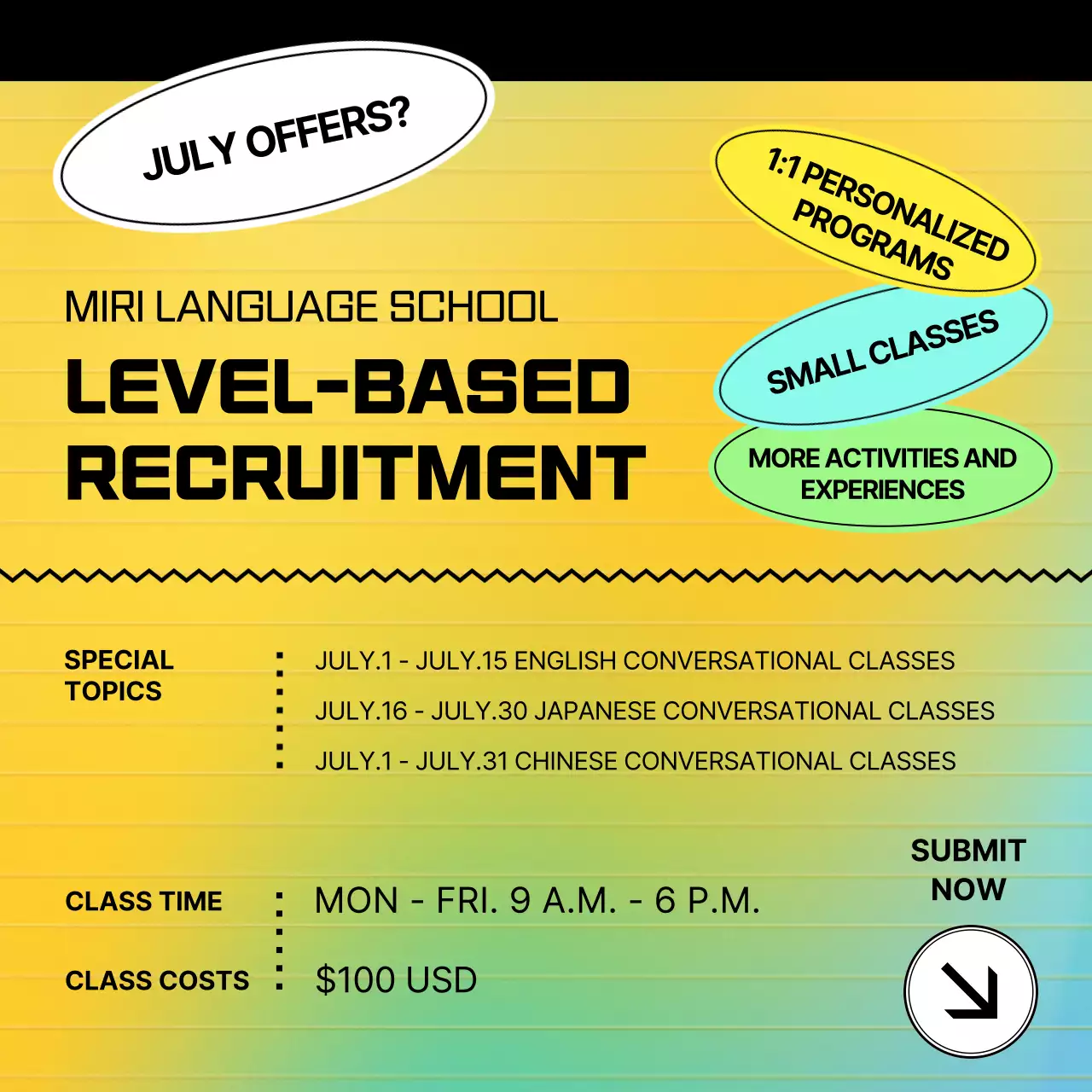 옐로우 모던 랭귀지 채용 소셜 미디어 포스트