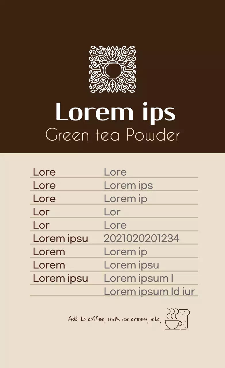 Label detail bubuk teh hitam makanan bersih logo coklat