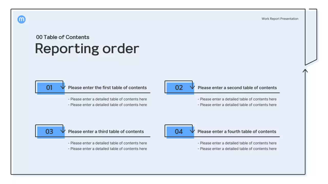Point shapes with light blue arrows business presentation kit
