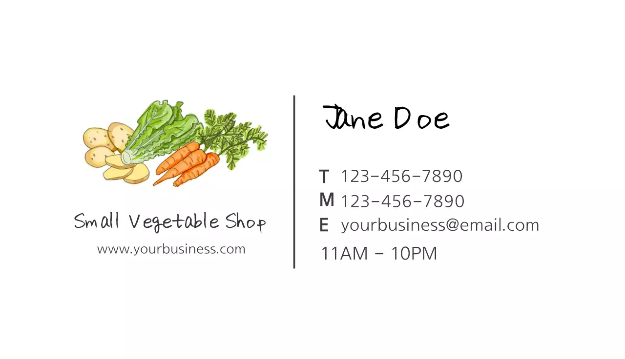 Green Simple Vegetable Advertisement Business Card