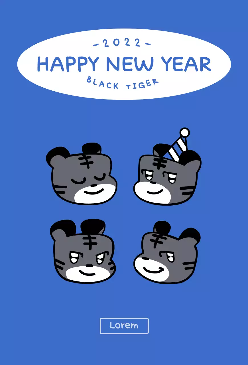 Blue and white round cute tiger illustration concept new year
