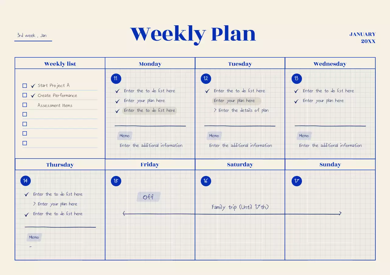 Blue Simple Weekly Planner Poster
