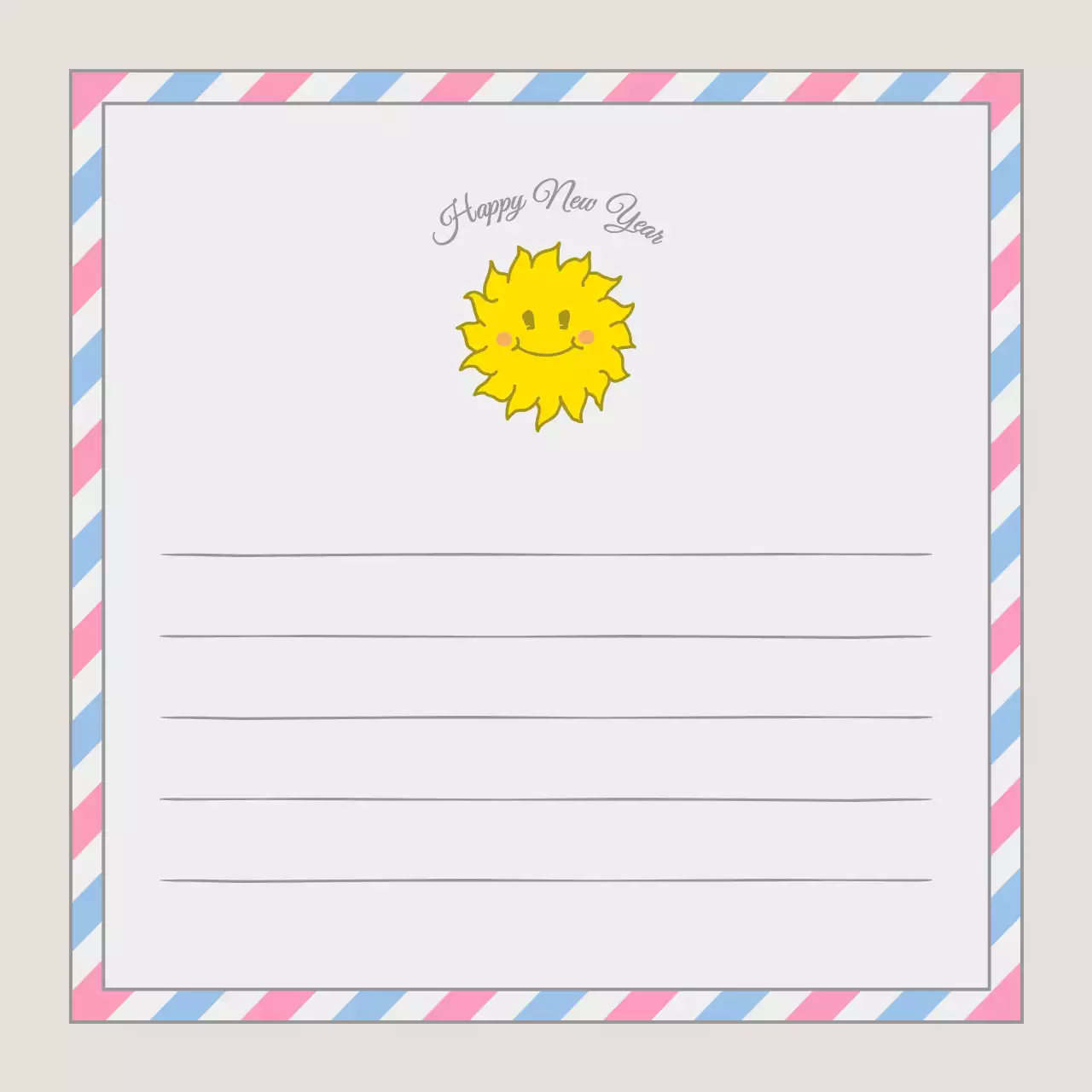 Tem năm mới với hình minh họa mặt trời màu hồng và vàng