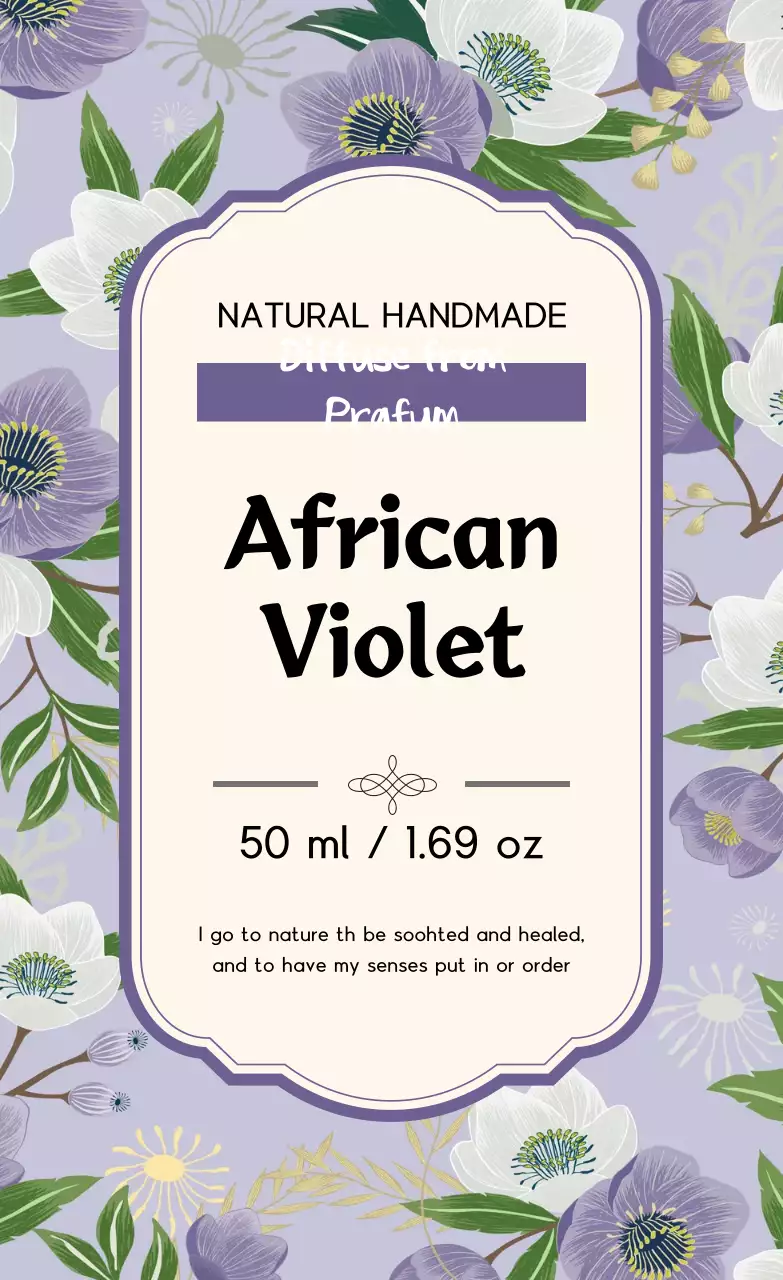 Label parfum antik dengan ilustrasi ungu