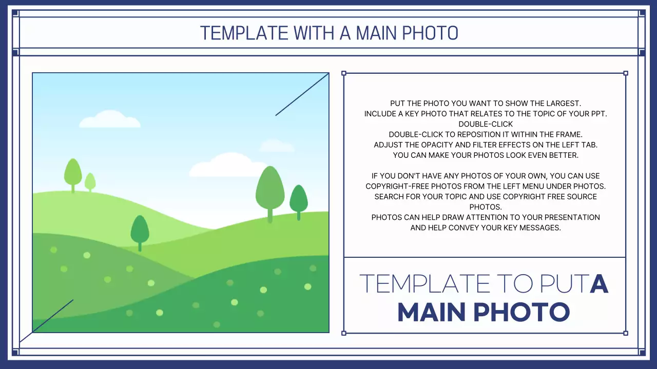 핑크와 남색의 사진프레임을 이용한 깔끔한 라인의 PPT