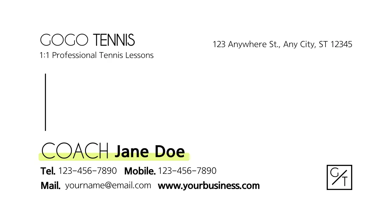 Yellow Minimal Tennis Business Card
