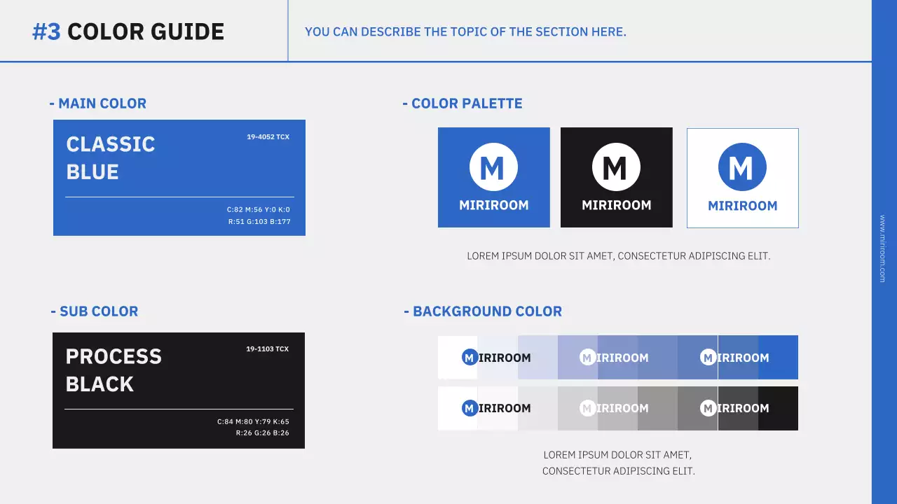 Simple branding presentation in blue and black