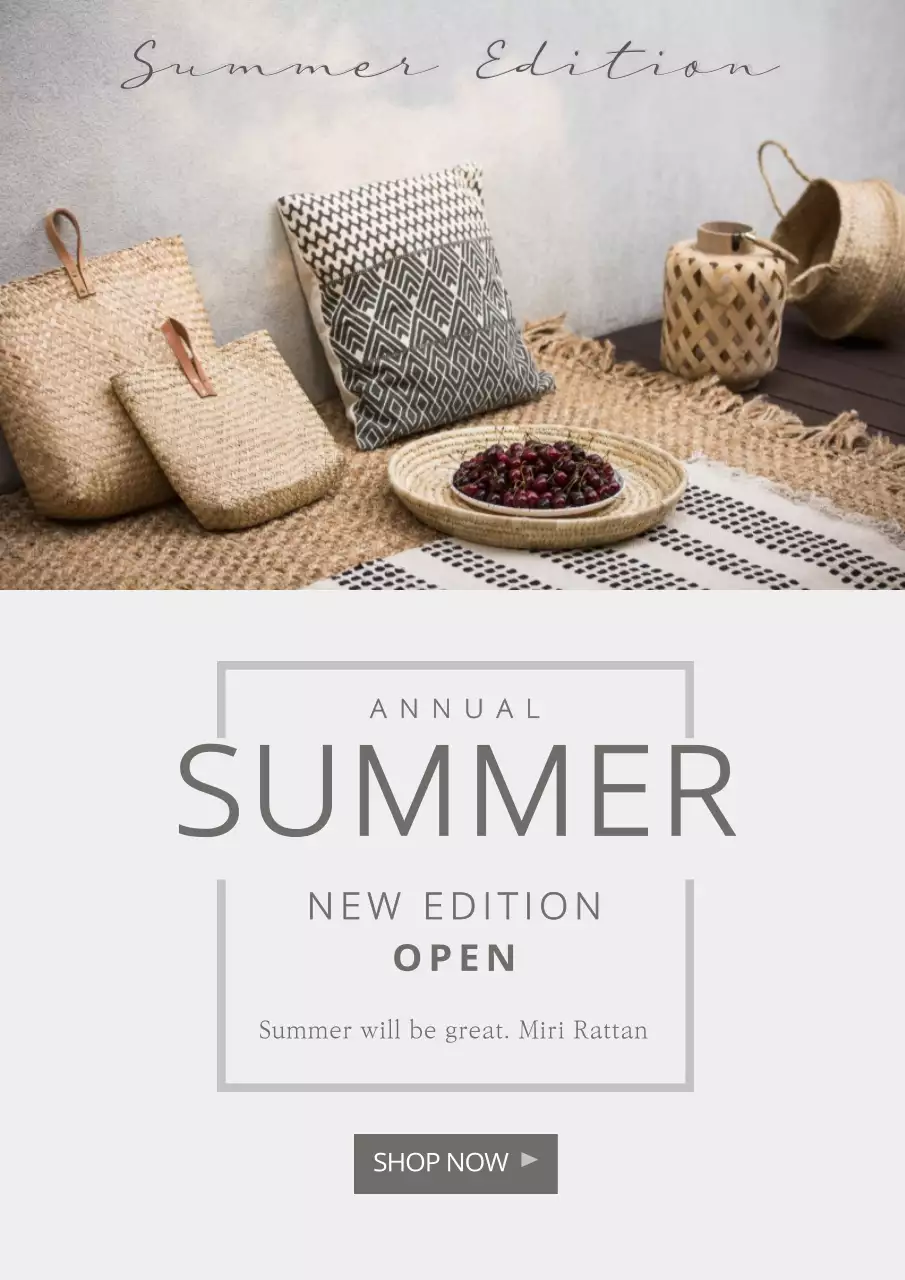 Simple summer interior props in gray event promotional web poster