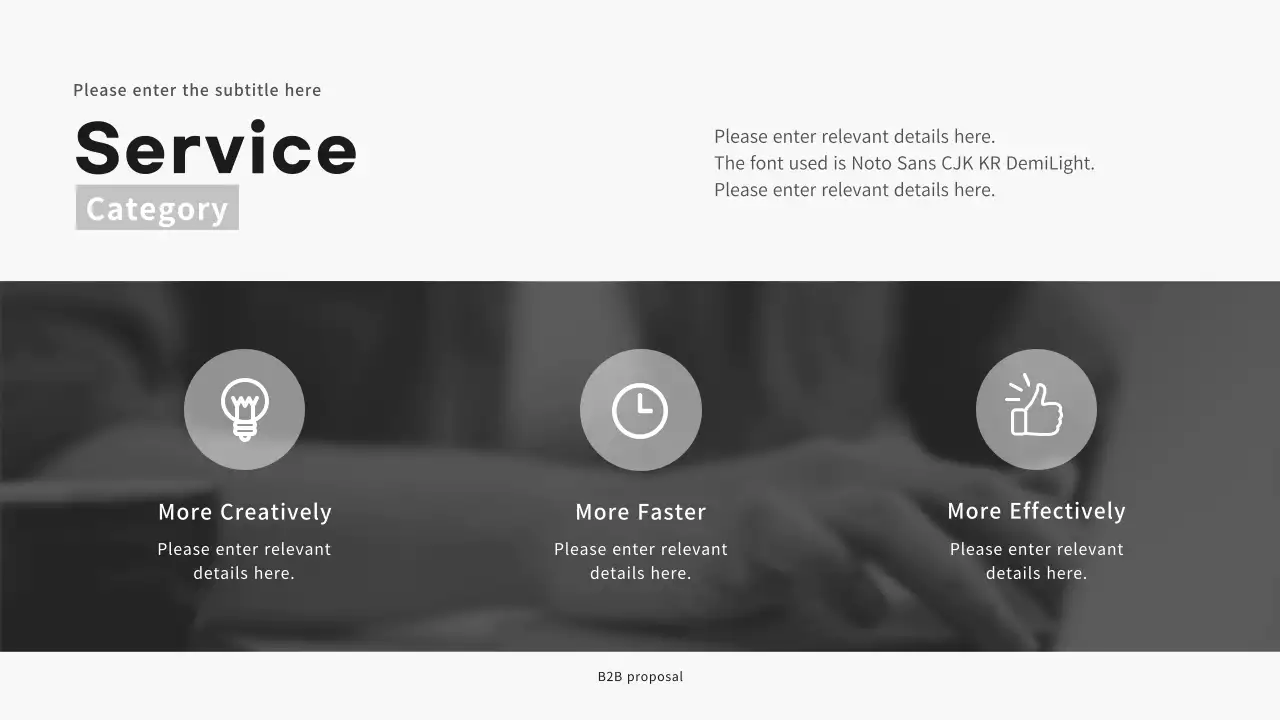 Corporate B2B proposal presentation in black and gray tones