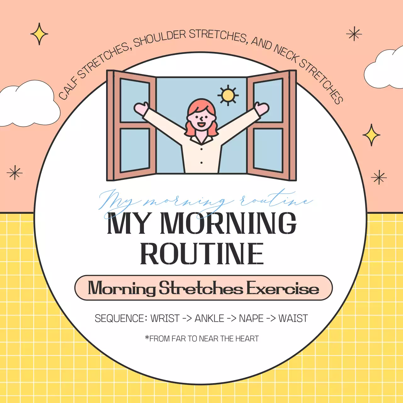 연분홍 노랑 배경에 귀여운 일러스트 나의 모닝 루틴