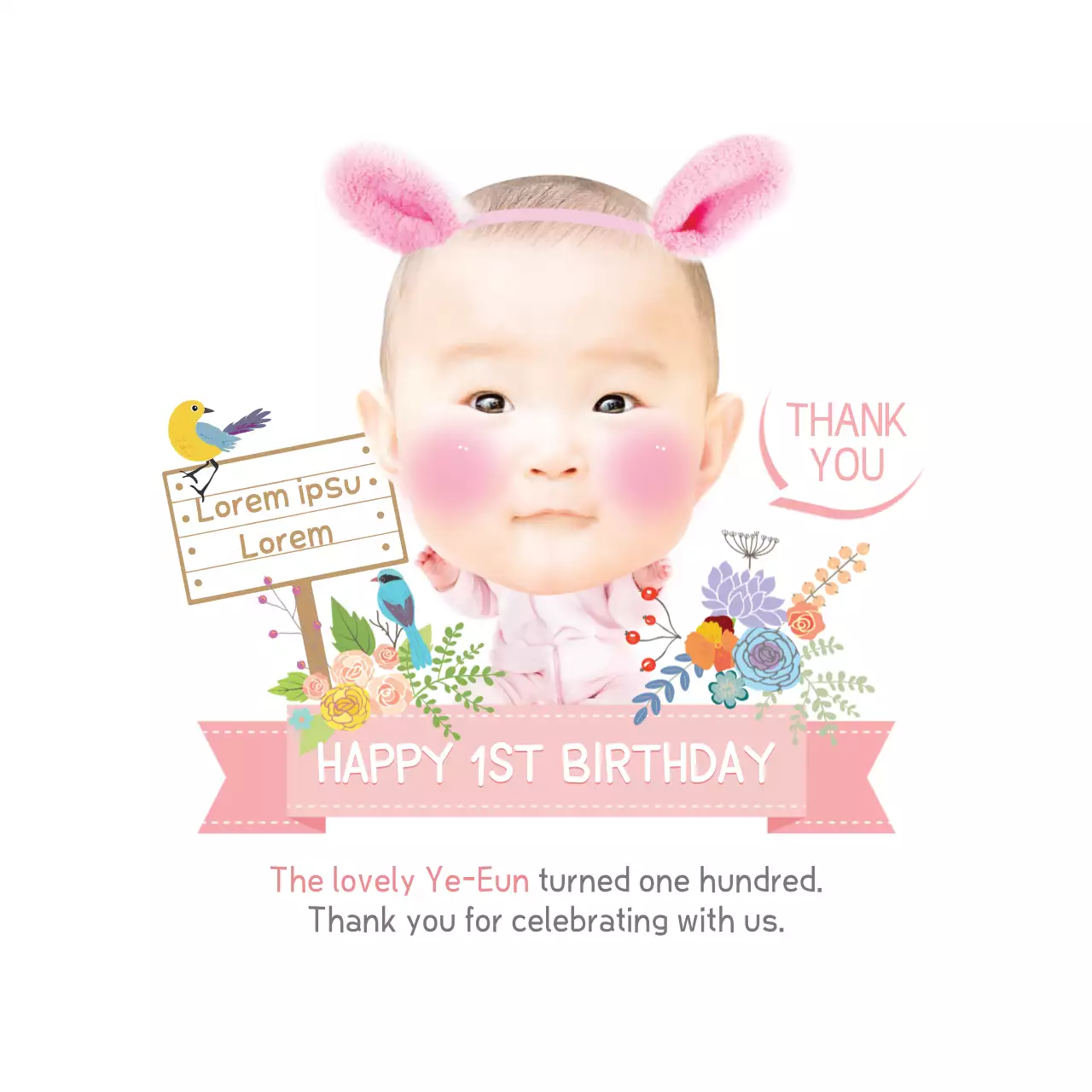 Spanduk Undangan Ulang Tahun Lucu Berwarna Pink