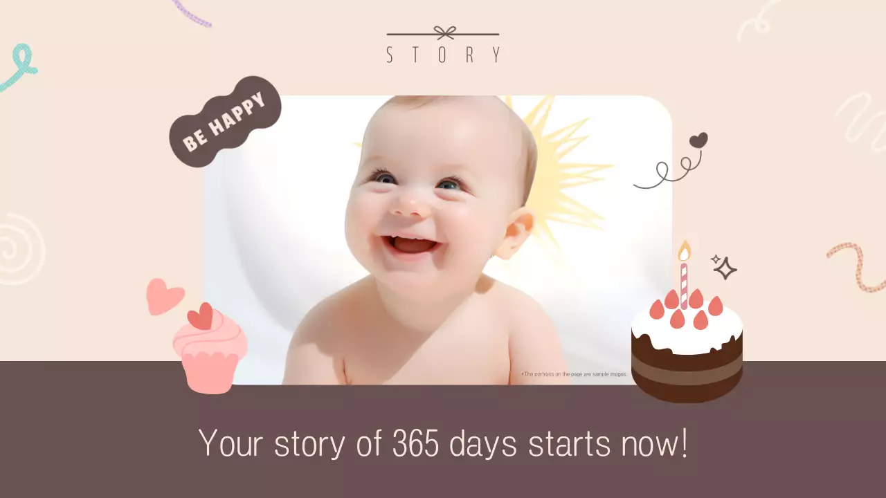 베이지색의 프레임 형식의 러블리한 돌잔치 오프닝 영상