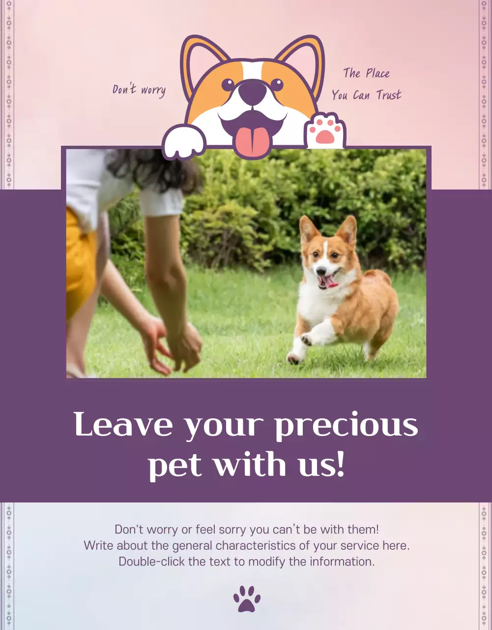Promote a purple and pink pet hotel