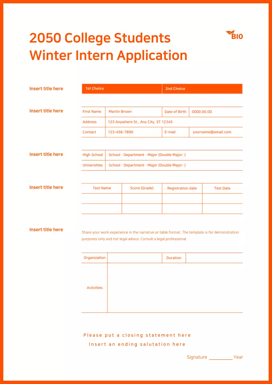 Orange Modern Internship Application