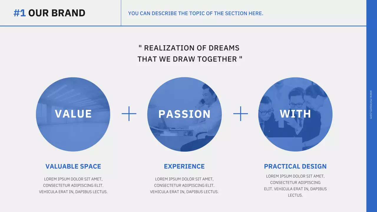 Simple branding presentation in blue and black