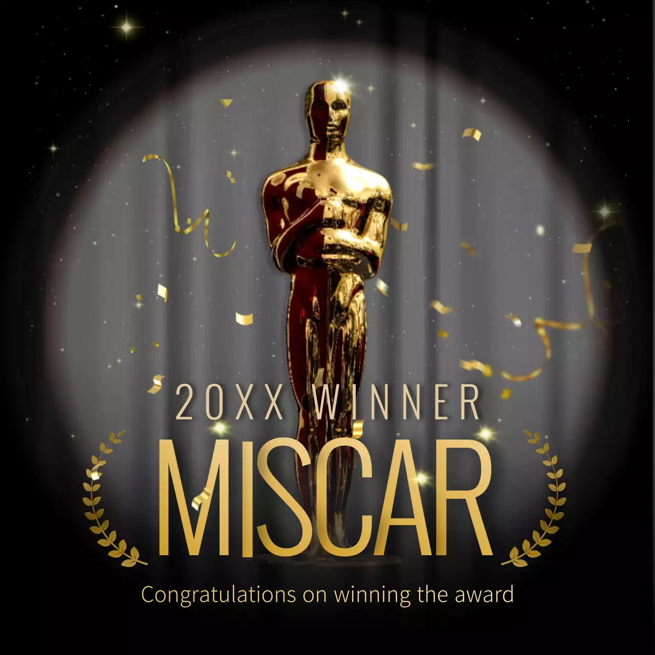 Academy Award congratulations in black and gold.