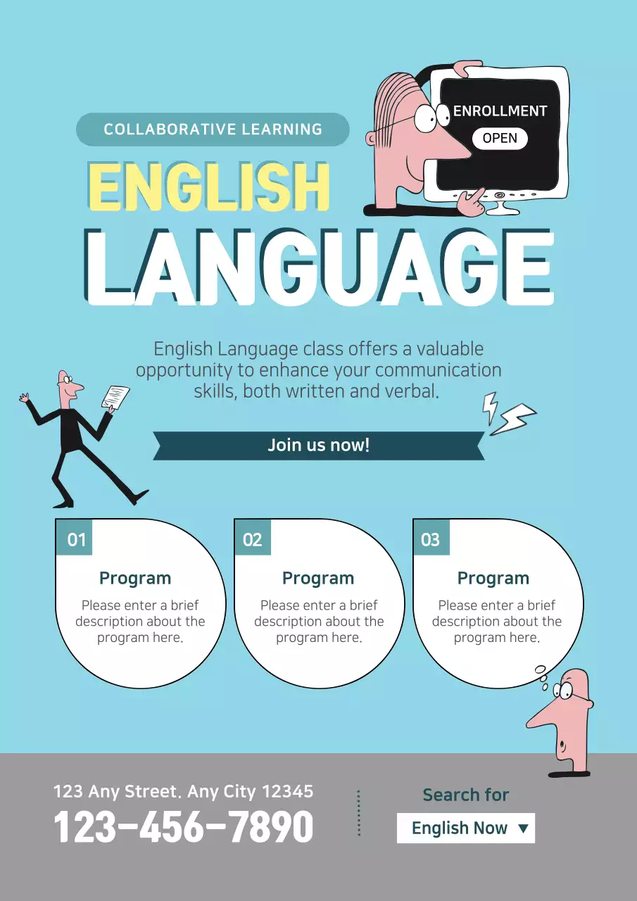 Blue Retro Language Promotion Poster