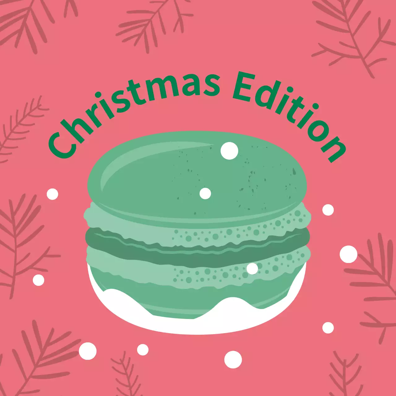 Pink green illustration cute christmas cafe dessert macaron label