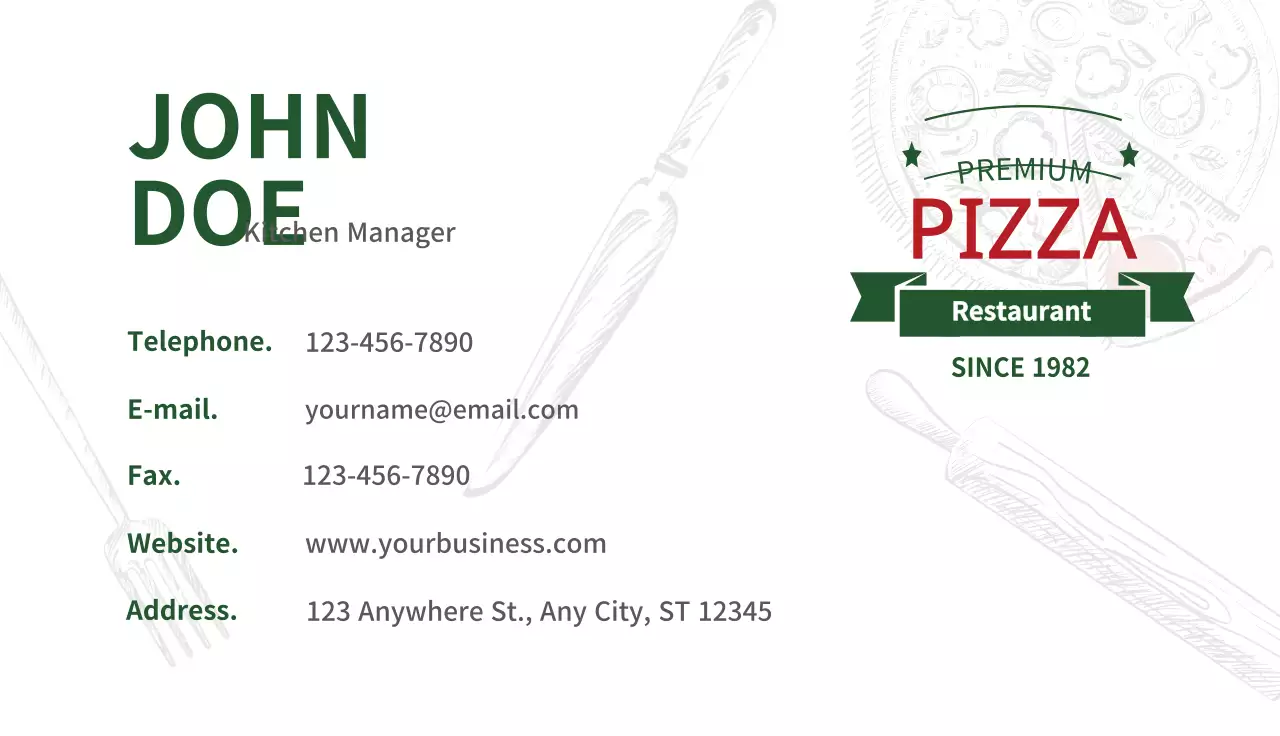 Green Classic Pizza Business Card