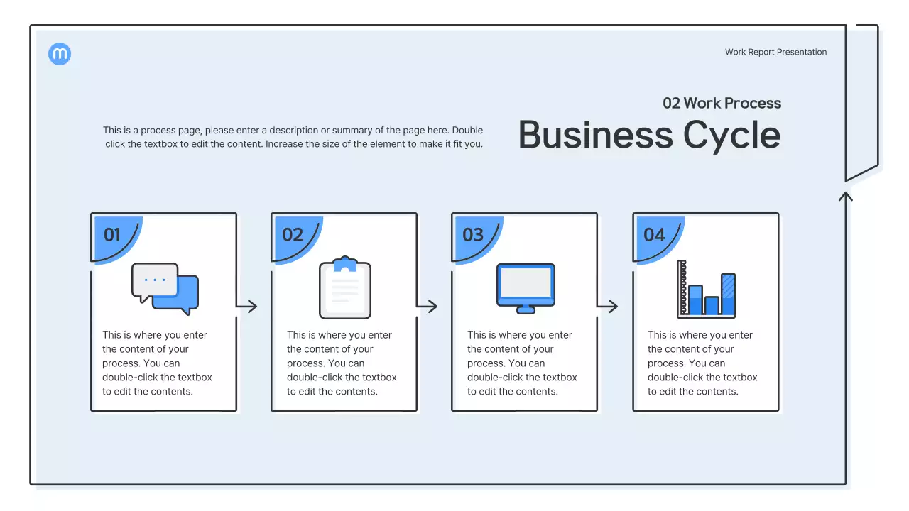 Point shapes with light blue arrows business presentation kit