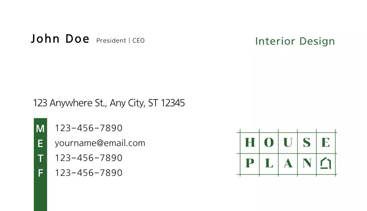 Green Modern Interior Design Business Card